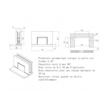 Charnière Verre à Mur 90° - Porte Battante